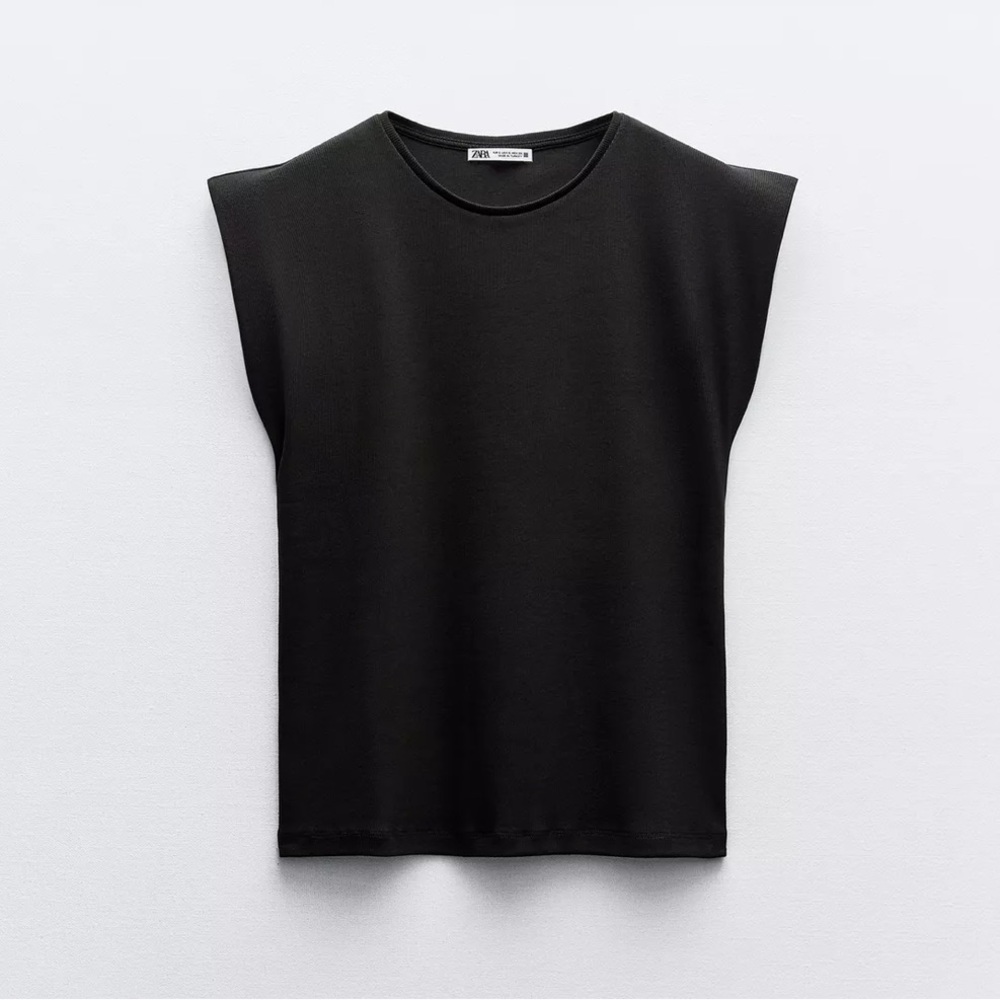 Zara Black Sleeveless Shoulder-Pad Tank Top